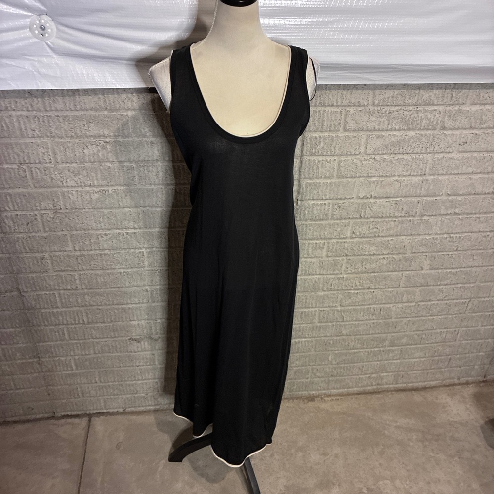 Zara Women Black Knit coverup Midi Dress Scoop Neck Contrast Trim Size M